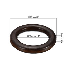 PATIKIL 50mm Natural Wooden Rings, 30Pcs Wood Ring Round Linking Rings Wood Loop Circle for Plant Hanger Craft DIY Jewelry Christmas Macrame, Dark Brown