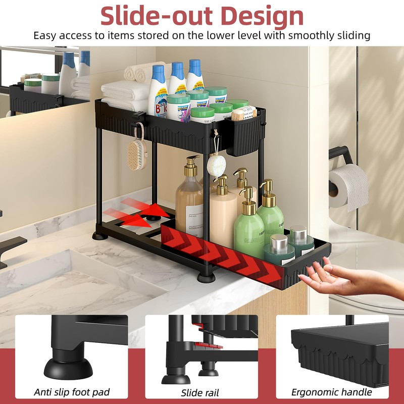 Sevenblue 4 Pack Under Sink Organizer, Bathroom Organizers and Storage,