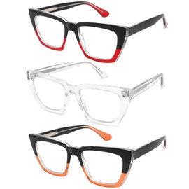3 Pack Oprah Style Oversized Reading Glasses for Women, Blue Light Blocking Computer Readers, Anti UV Ray/Eye Strain/Glare Cat Eye Eyeglasses with Pouches