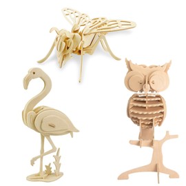 Georgie Porgy Wooden 3D Puzzle Collection Puzzle Model Kit Building Kit Wooden Craft Kids Puzzle Educational Toy DIY Gift Pack 3 (Bee Flamingo Owl)