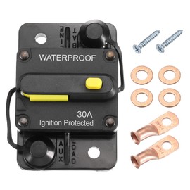 DMiotech 30A Circuit Breaker, 12-48V DC Automotive Inline Fuse Holders Inverter with Manual Reset Button Wire Lugs Washer Screws for Car Marine Boat Audio System Overload Protection