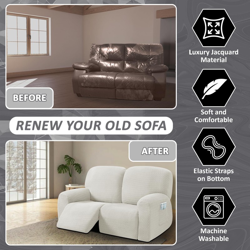 ULTICOR Reclining Loveseat Slipcover, 48" - 65" L, 6-Piece Jacquared