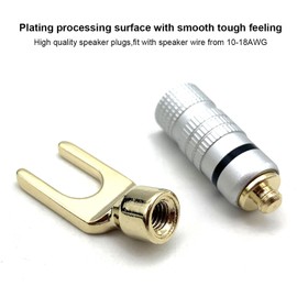 Speaker Banana Plugs, Gold Plated Y Style Banana Plug 12 AWG - 18 AWG Gauge Size 4mm for Speaker Wire, Home Theater, Wall Plate, Amplifier/Video Receiver and Sound Systems, 2 Pairs/4 Pcs