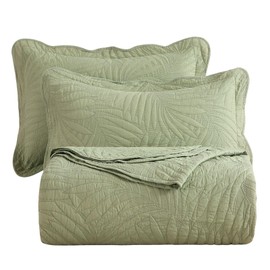 vctops Boho Leaf Embroidered 100% Cotton Bedspread Quilt Set 3-Piece Full/Queen Size Patchwork Coverlet Bed Cover with Shams (Full/Queen,Green)