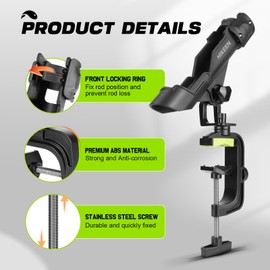 Fishing Rod Holders for Boat, Upgraded Fishing Pole Holders with Enlarge Clamp for Most Rod, Adjustable Fishing Rod Rack Fit Round/Square Tubes（1Pack）