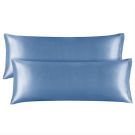 BEDELITE Body Pillow Cover Satin Pillowcase for Hair and Skin, Super Soft and Cooling Body Pillow Pillowcase 2 Pack, Breathable Silky Full Long Pillow Case Cover(20"x54" Body Size, Airy Blue)