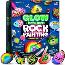Dan&Darci - Kit de pintura de roca para niños, brilla en la oscuridad, regalos para artes y manualidades para niños y niñas de 6 a 12 años, kits de actividades artesanales, juguetes creativos de arte