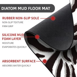 ZHUZHISHAN Diatomaceous Earth Bath Mat,Black and White Zebra Print Non-Slip Volume Super Absorbent Fast Drying for Bathroom Kitchen Door mat,Eco-Friendly Easy to Clean 16×24Inch (40 * 60cm)