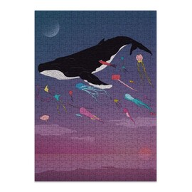 Cloudberries Whale Puzzle, Dreamy Whale Jigsaw Puzzle for Adults, 500 Piece Puzzles, Fun Ocean Puzzle with Gradient Colours, Bright Kites and a Full Moon, Made in Europe