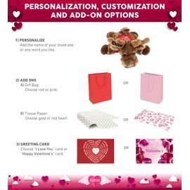 DolliBu I Love You Valentine Plush Brown Lying Moose - Cute Stuffed Animal with Red Shirt and Name Personalization Gift for Valentines Day, Birthday, Anniversary - 9.5 Inches