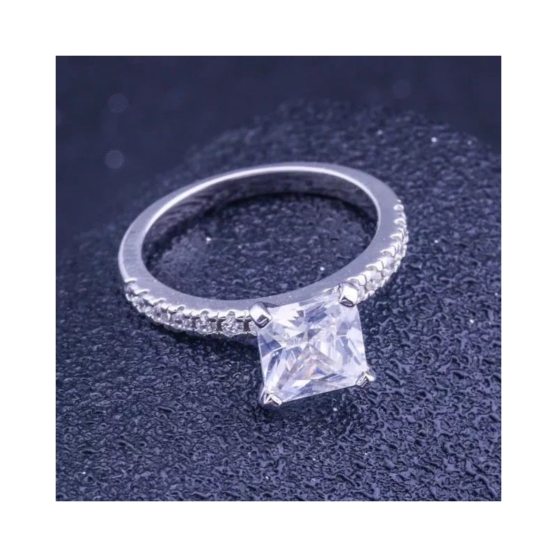 Dtup Anillo D/compromiso Elegante Diamante Cuadrado Plata Alemana
