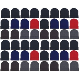 48 Pack Kids Winter Beanies, Warm Cold Weather Hats for Boys Girls Children, School Outdoors, Bulk (48 Pack Assorted)