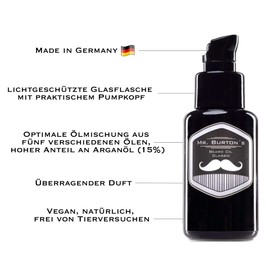 Bartöl Herren - Mr. Burton´s Beard Oil Made in Germany 50ml fördert gesundes Bart Wachstum classic Duft mit Arganöl Bart Öl für die Bartpflege