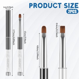 2Pcs Nail Bulider Gel Brush Oval & Flat UV Gel Art Design Brushes Set Rhinestone Handle Nail Drawing Pen