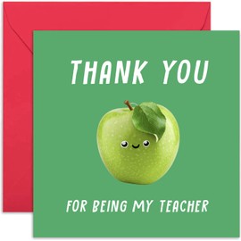 Old English Co. Cute Thank You Greeting Card from Pupil - Thank You Apple Card for Teacher Assistant - End of School Year Card for Male Female Teacher from Child | Blank Inside with Envelope