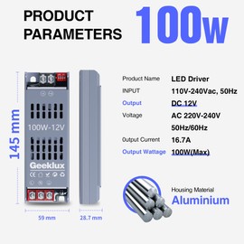 LED Netzteil Trafo 12v dimmbar 100W, Led Transformator 220 230 Volt AC auf 12 Volt DC,Led Treiber Kein Rauschen, Kein LED-Flimmern, IP20 Kompakter Extrem Dünner für LED Streifen Licht 3D Drucker