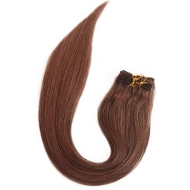 Clip in Hair Extensions Real Human Hair, 14 Inch 70g 7pcs Copper Brown Clip in Human Hair Extensions Straight Natural Remy Hair Double Weft Human Hair Extensions