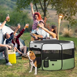 PETSFIT Dog Play Pen,36" Dia Dog Playpen Indoor/Outdoor, Pet Playpen for Cats Puppies&Small Animals-Removable Zipper Mesh Top Cover& Leakproof Bottom