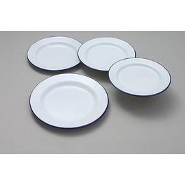 Lucaro Pack of 2 Enamel Pie/Dinner Plate 24cm -Perfect for Apple pies White Vintage Design, Suitable for Oven and Stove, Dishwasher Safe, Tray, Tin