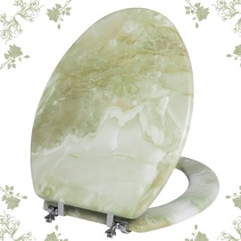 Elongated Toilet Seat Natural Wood Toilet Seat with Zinc Alloy Hinges, Easy to Install also Easy to Clean, Anti-pinch Marble Toilet Seat by Angol Shiold (Elongated, Green Marble)