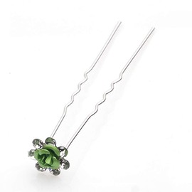 WOIWO 20 PCS Crystal Hair Pins Rose U-sharped Design Metal Hair Pins Fit for Women and Girls Hair Jewelry Accessories, Green