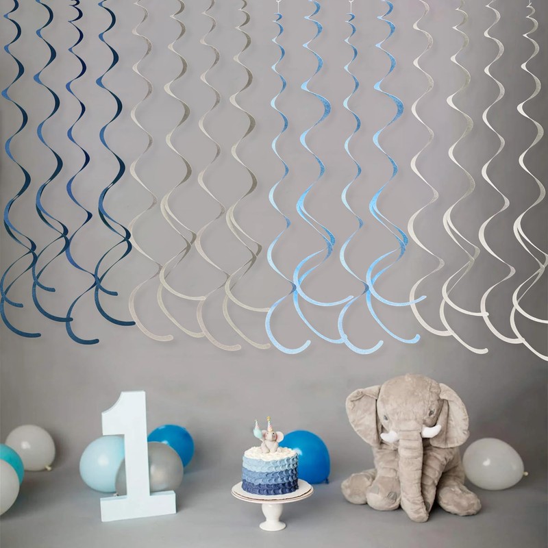 36PCS Dusty Blue Gray Hanging Swirls Decorations Felt Navy Blue