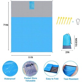 Gallipower Beach Blanket 79 * 55inch, Sand Proof and Water Resistant, Pocket Picnic Blanket for Outdoor Travel Camping Festival Sports