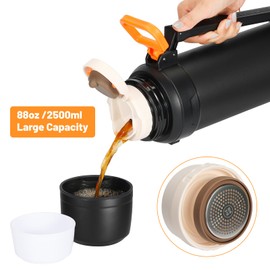 MUCR 88oz Large Coffee Thermo for Travel, Insulated Stainless Steel Water Bottle with Cup and Handle, Water Jug for 24hr Hot and Cold drinks, Vacuum Flask for Camping, Fishing & Working, Black