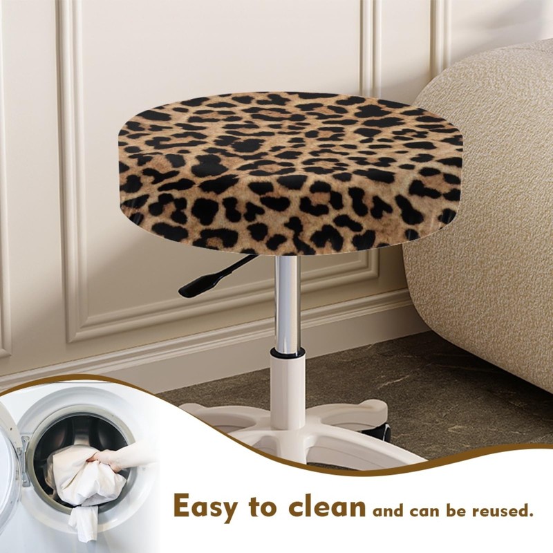 Wanyint Bar Stool Seat Covers Leopard Print Stretch Round Chair