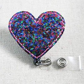 Cute Glitter Heart Badge Reel, Valentine's Day Felt Retractable ID Badge Reel, RN Nursing Badge Reel, Retractable ID Badge Holder, Sparkling Heart Cardiology Badge