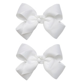 HAIRBOWS Girls' 2 Pack of Grosgrain Hair Bows with Knot Wrap Center on Hair Clips, All Ages and Hair Types, 6 Inch Bows, White