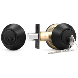 Probrico 1 Pack Black Double Cylinder Deadbolt Lock Set, Round Keyed Both Side Door Lock for Exterior and Interior Door