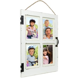 EXCELLO GLOBAL PRODUCTS Vintage Farmhouse Window Photo Frame: Holds Four 4x6 or 5x7 Photos