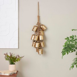 Deco 79 Metal Decorative Bells Cluster with Jute Hanging Rope, 9" x 9" x 25", Gold