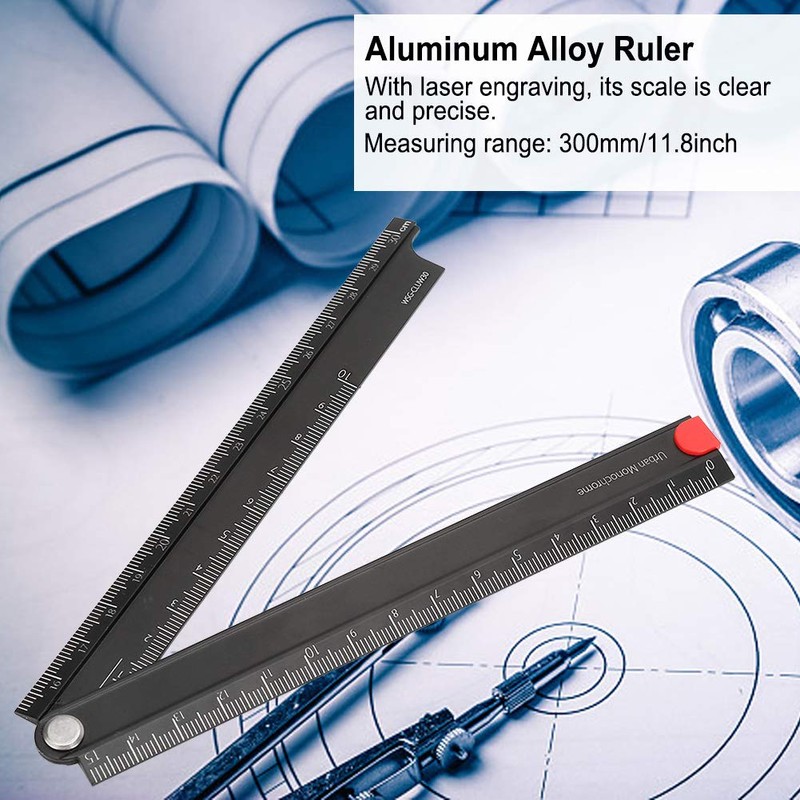 Metal Foldable Ruler 30cm, Ruler 90 ° Folding Aluminum Angle