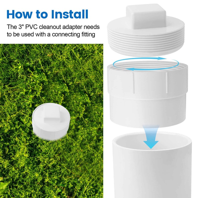 2" PVC Sewer Cleanout Adapter with Plug Pipe Fitting, PVC