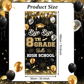 AIBIIN 8TH Grade Graduation Decorations 2026 Backdrop Bye Bye 8TH Grade Hello High School Door Banner, Graduation Classroom Banner Party Decorations 35.4 x 70.8 inch