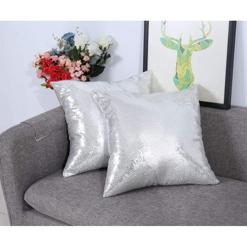 Eternal Beauty Silver 2 PCS Square Sequin Cushion Covers 18