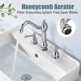 Aolemi Widespread Bathroom Sink Faucet Polish Chrome 8 Inch Double Lever Handle 3 Holes Vanity Basin Mixer Tap with Pop Up Drain Assembly Deck Mount