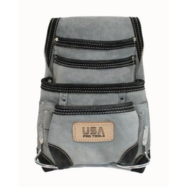 USA Pro Tools Suede Tool Pouch | 10 Pocket Leather Tool Pouch | Carpenters Nail & Tool Pouch Bag (Grey)