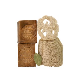 Kanaan Original Aleppo Soap – 2 x 200 g with Loofah 15% Laurel Oil & 85% Olive Oil – Handmade Natural Soap for Sensitive Skin, Exfoliation, Moisturising & Antibacterial, No Chemical Additives