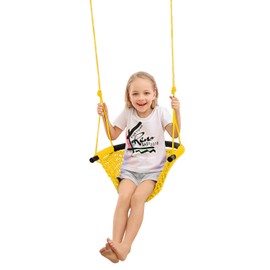 JKsmart Swing Seat for Kids Heavy Duty Rope Play Secure Children Swing Set,Perfect for Indoor,Outdoor,Playground,Home,Tree,with Snap Hooks and Swing Straps,440 lbs Capacity, Yellow