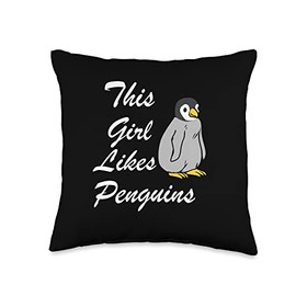Cute Penguins Ironic Quotes & Gifts Girl Likes Penguins Polar Expedition Nature Wildlife Throw Pillow, 16x16, Multicolor