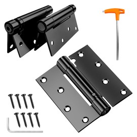 3 Pieces Self Closing Door Hinges, 4 Inch Stainless Steel Spring Loaded Hinges with Square Corners, Adjustable Tension for Garage, Front Door, Left & Right Hand Doors, Matte Black