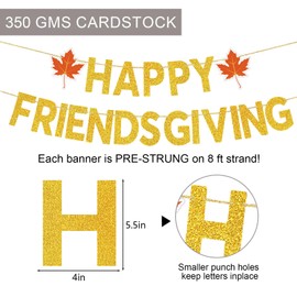 Happy Friendsgiving Banner Party Decorations - Thanksgiving Decorations, 8ft Pre-Strung Friendsgiving Sign Garland with Gold Glitter for Home Indoor Outdoor Party Decor Supplies