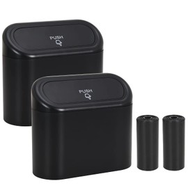 2 Pack Portable Hanging Mini Car Trash Can with 2 Rolls Car Trash Bags,Trash Can with Lid, Garbage Can for Car Office Home,Waterproof Odorless Garbage Can