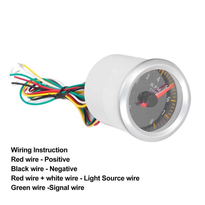Tachometer 52mm/2.05in 0‑8000 RPM Carbon Fiber Panel Pointer 12V Universal