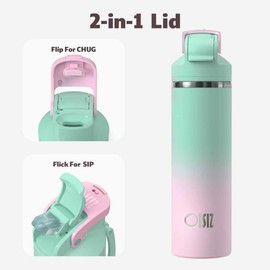 OISIZ Insulated Water Bottle 24 oz with 2-in-1 Straw and Spout Lid, Leakproof and BPA Free, Keep Cold 24H, Vacuum Stainless Steel Water Bottle for School, Travel and Sports, All Dishwasher Safe