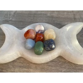 Selenite Crystal Plate Bowl to Charge your Healing Stones - 4" Triple Moon Shape