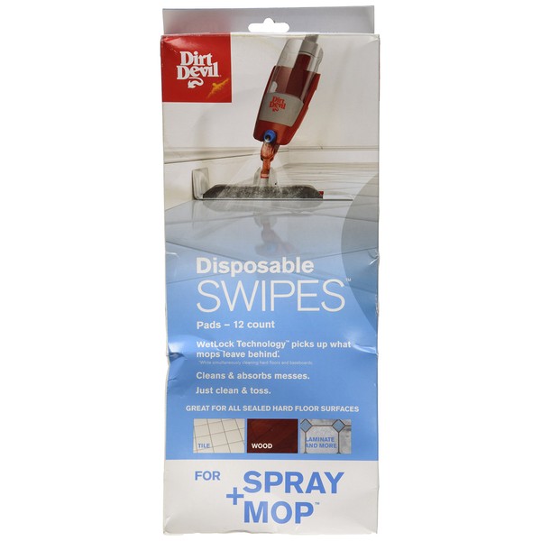 Dirt Devil Disposable Swipes Pads for Spray Mop, AD51050, 12 Pack, White